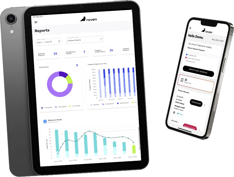 raven-app-solution Raven app on a phone and table