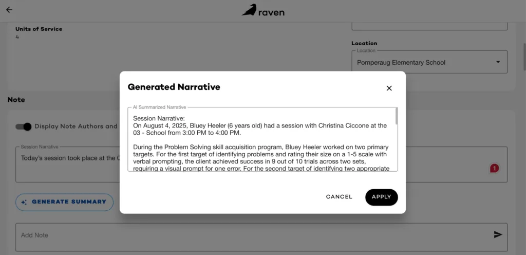 Raven Health’s AI-Generated Session Notes Narrative