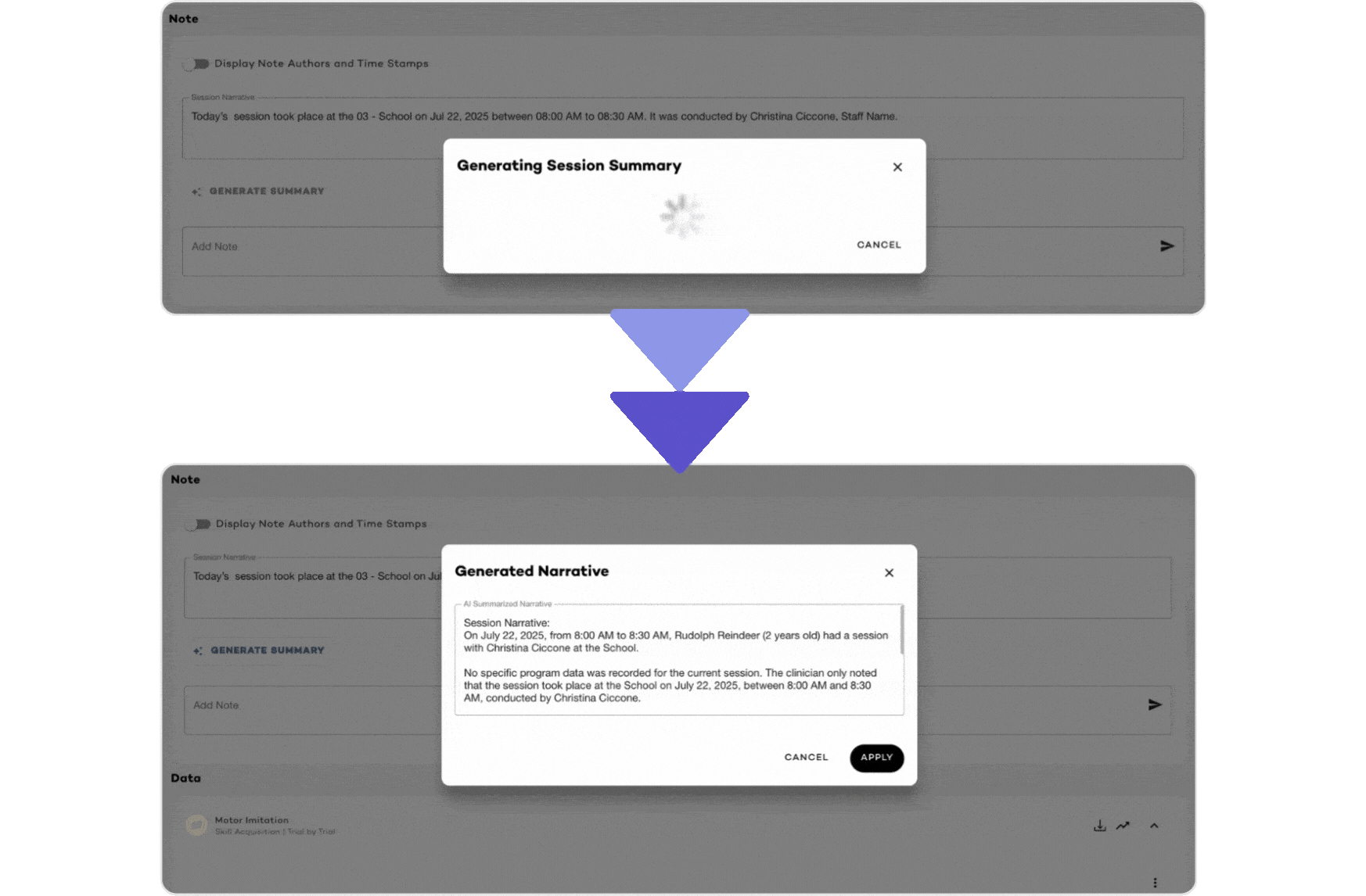 Raven Health's AI-powered ABA session notes generator that automatically drafts real-time clinical notes
