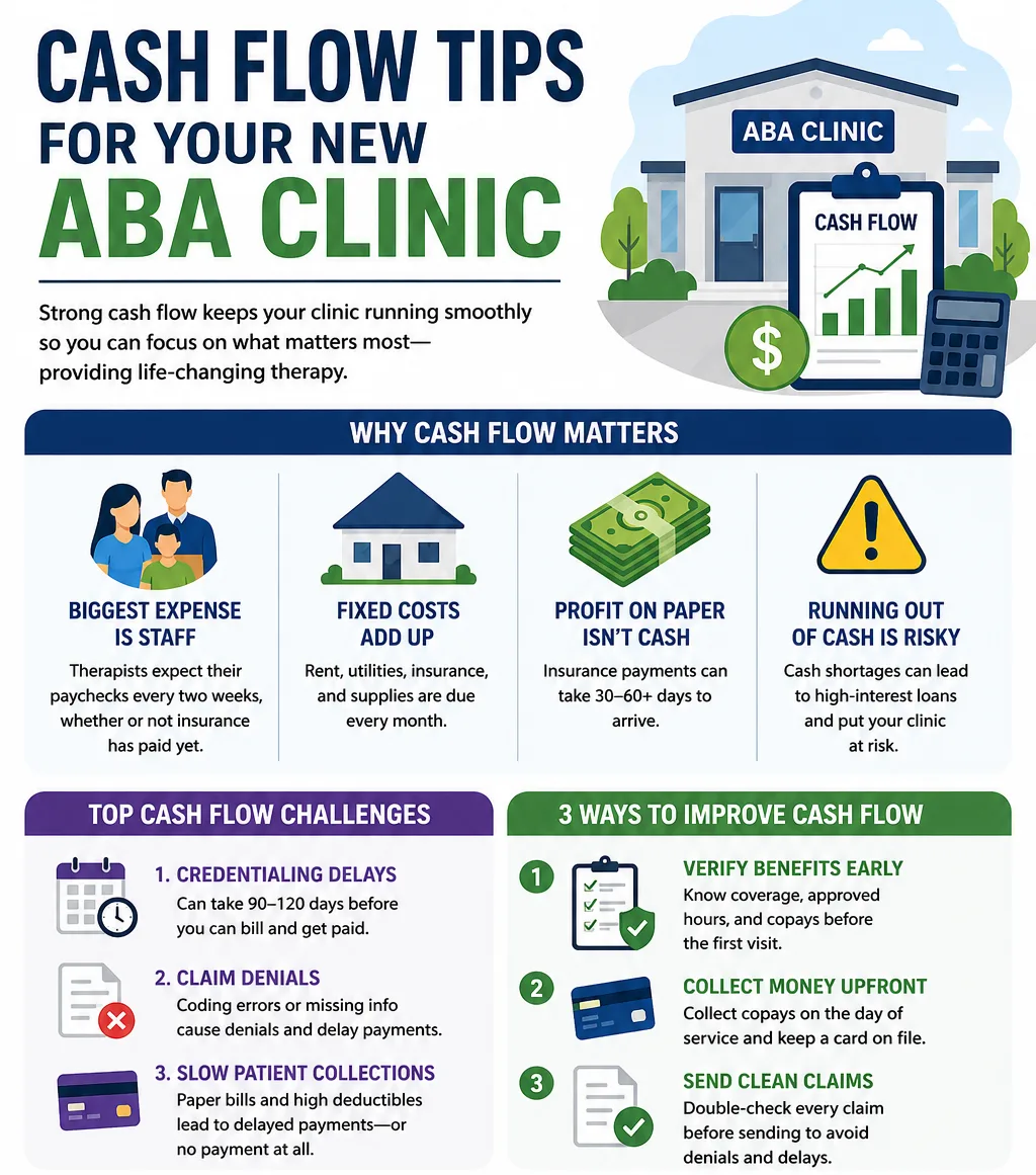 Infographic explaining why cash flow matters, its challenges and 3 ways to improve it